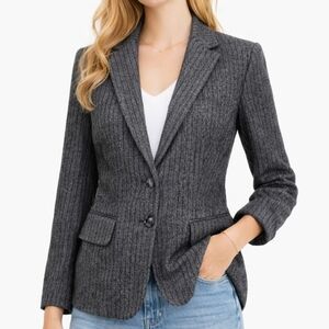 Brooks Brothers Wool Silk Herringbone Blazer Gray Black Size 8